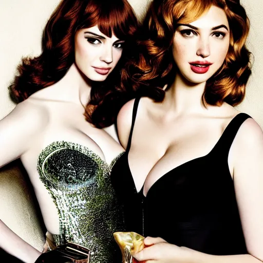 Image similar to portrait of christina hendricks and gal gadot and kate upton hybrid by mario testino, headshot, detailed, award winning, sony a 7 r