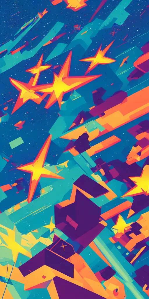 Prompt: cursed multicolored shooting stars in space, tom whalen, james gilleard, liam brazier, tristan eaton