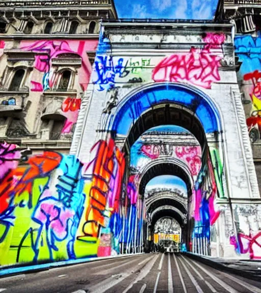 Image similar to virtual arc de triomphe full of graffiti