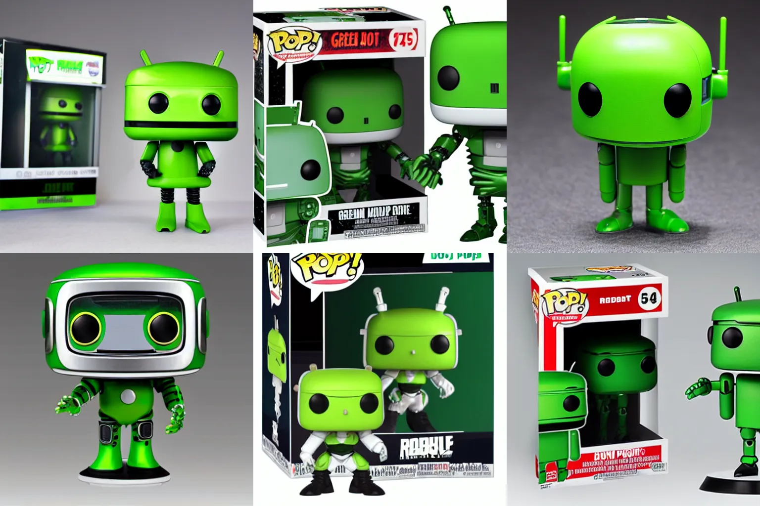 Prompt: green android robot mascot as a funko pop collectible figure