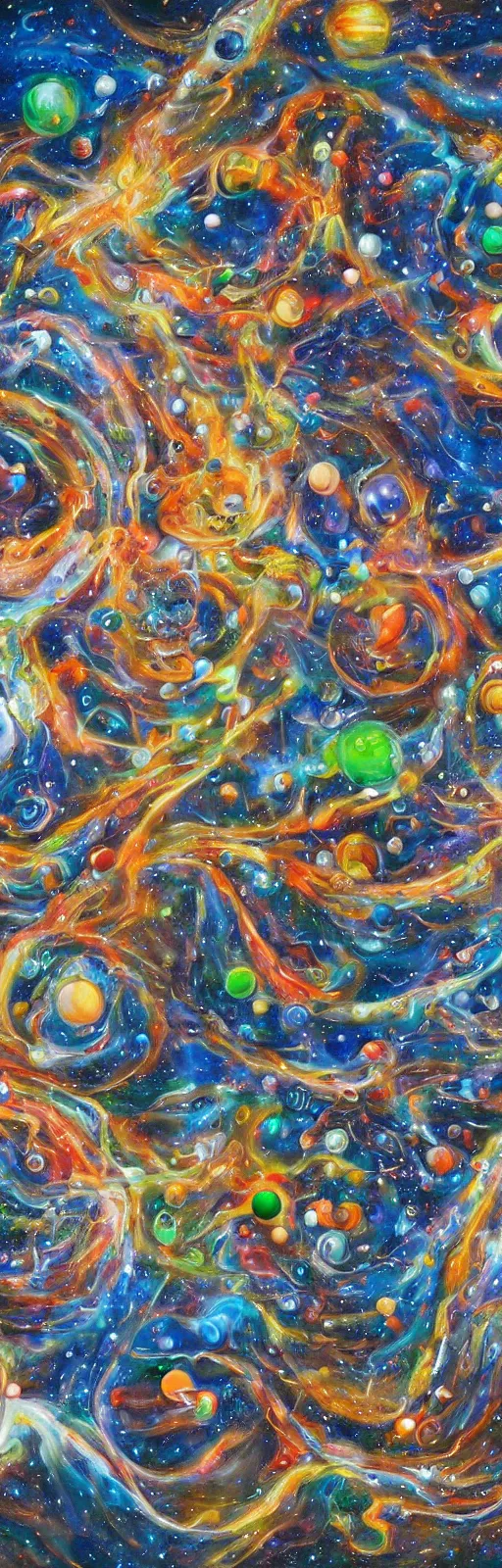 Image similar to Children playing marbles with the universe, detailed epic painting