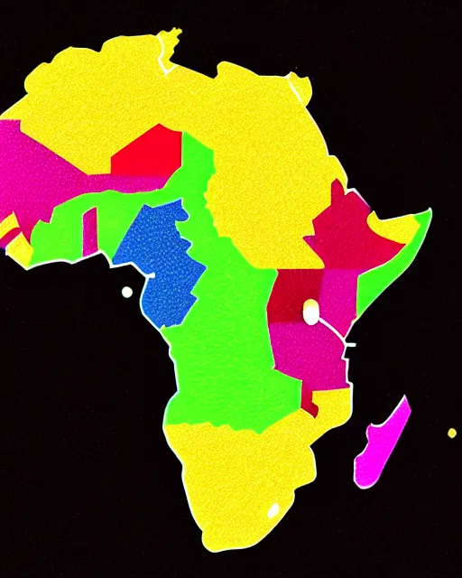 Image similar to a extremely ultra highly detailed hi - res ultra highly detailed colorful logo of africa black backround, zoom out, 8 k, high textures, ultra hyper sharp, insanely detailed and intricate, super detailed, 3 d render, 8 k hdr ultra high quality polygon digital art,