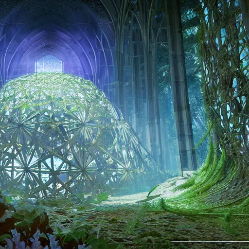 Image similar to sacred geometry overgrown cryengine render by android jones, syd mead, and john stephens