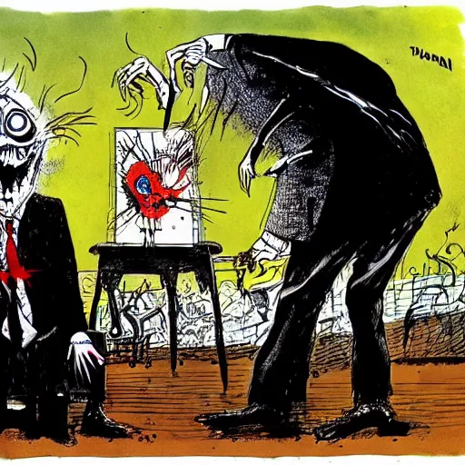 Prompt: faustian bargain, art by ralph steadman