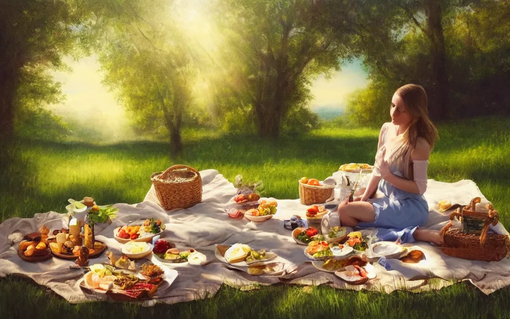 Prompt: the beautiful masterpiece that will change my life forever, natural light, a picnic lunch