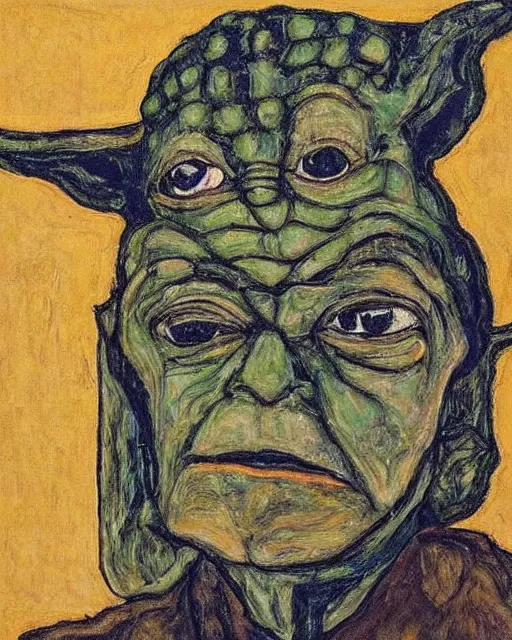 Image similar to portrait of yoda by egon schiele