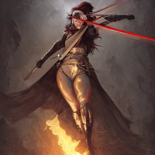 Image similar to a detailed picture of a female ninja holding a flaming katana, ominous nighttime storm, fantasy, d & d, intricate, elegant, highly detailed, digital painting, artstation, concept art, matte, sharp focus, illustration, art by john collier and albert aublet and krenz cushart and artem demura and alphonse mucha