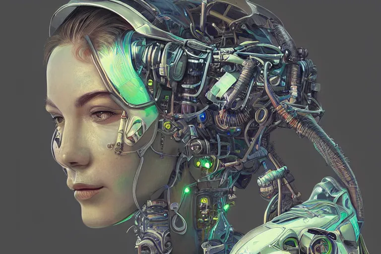 Image similar to “ a extremely detailed stunning portraits of solarpunk cyborg by allen william on artstation ”