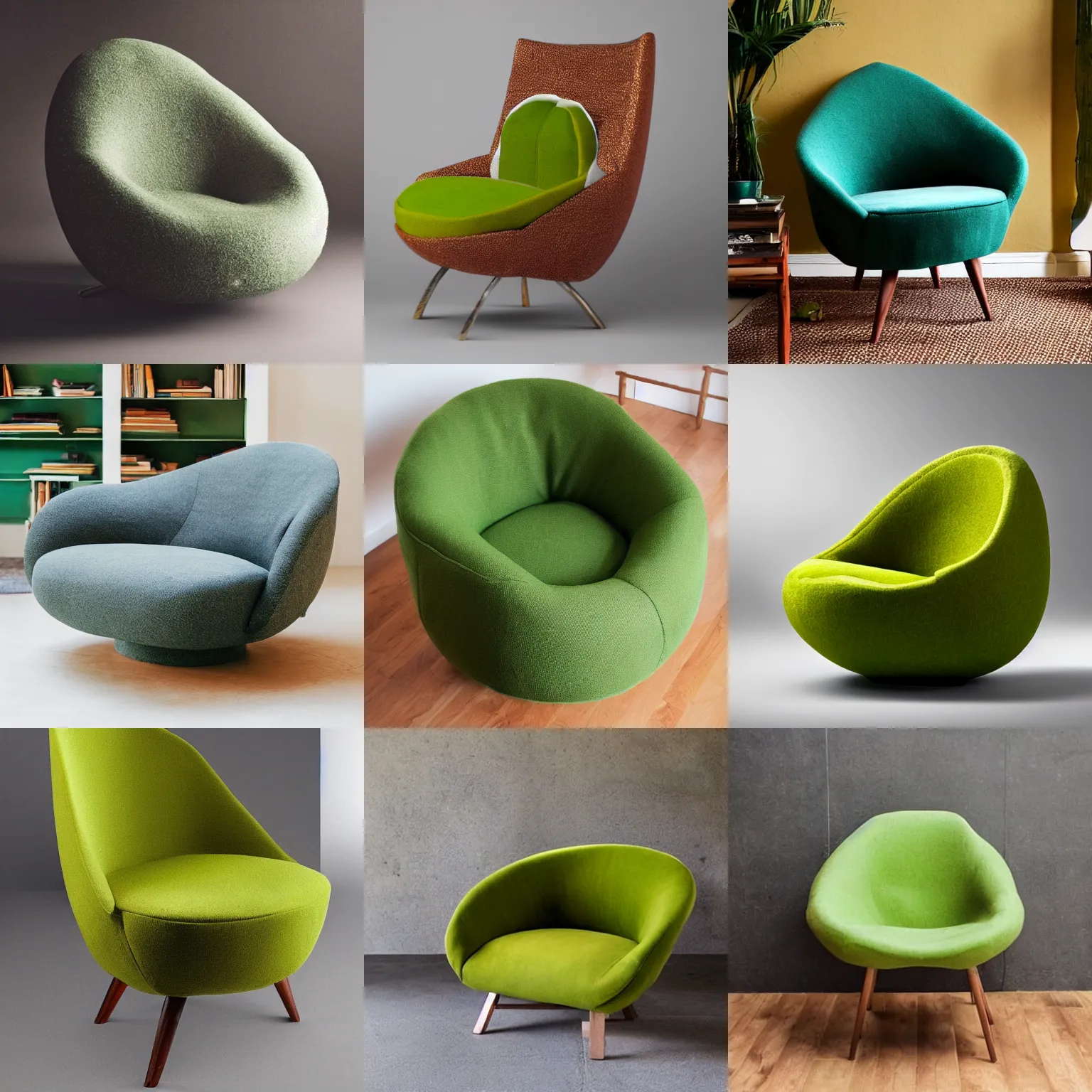 Image similar to an armchair in the shape of an avocado