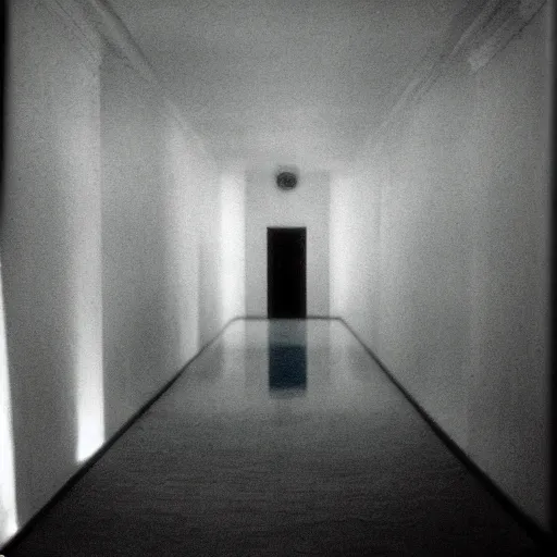 Image similar to Beautiful cameraphone 2000s, soft liminal Photograph of foggy hallway pool growing