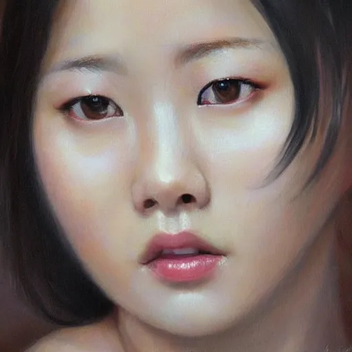 Prompt: perfect, realistic oil painting of close-up japanese girl face, by Sakimichan, by an American professional senior artist, Hollywood concept, dynamic composition and motion, postproduction.