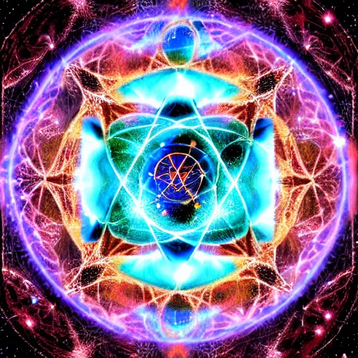 Prompt: quantum mechanical transdimensional imagery that connects all human minds to cosmic awareness | scientific psychedelic mystical occult religious