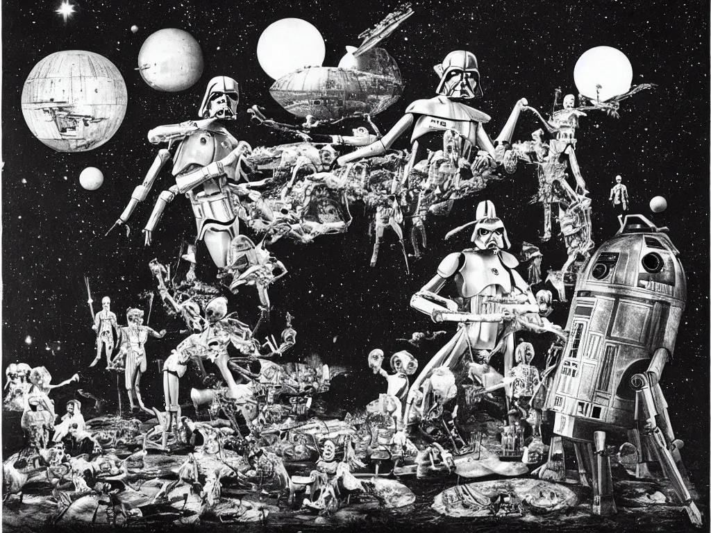 Image similar to a scene from star wars as directed by georges melies