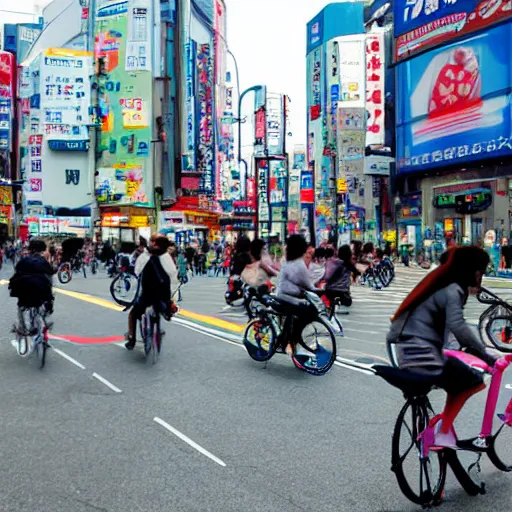 Prompt: A utradetailed picture of riding the bicycle in akihabara