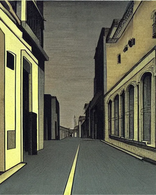 Image similar to empty street on a melancholy rainy night of cyberpunk city de chirico