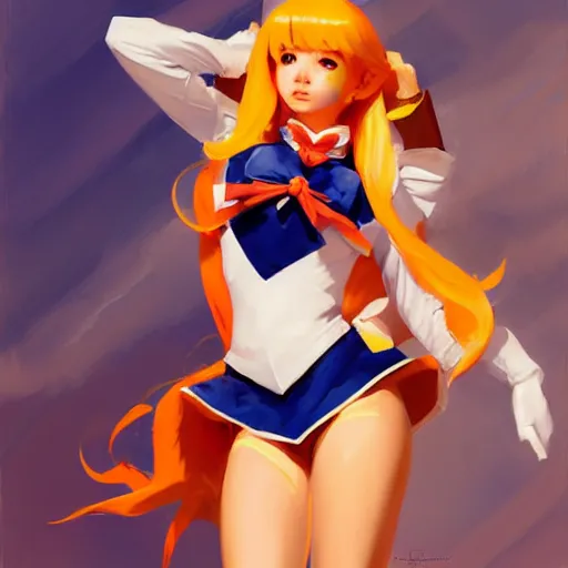 Image similar to greg manchess portrait painting of sailor venus as overwatch character, medium shot, asymmetrical, profile picture, organic painting, sunny day, matte painting, bold shapes, hard edges, street art, trending on artstation, by huang guangjian and gil elvgren and sachin teng