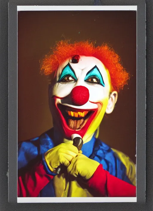 Image similar to polaroid of a frightening clown with a knife