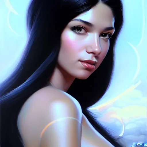 Image similar to a portrait of a very beautiful woman in a spacesuit, Alexandria\'s genesis, shoulder-length black hair, bored, illustration, soft lighting, soft details, painting oil on canvas by mark arian by artgerm, trending on artstation, 4k, 8k, HD