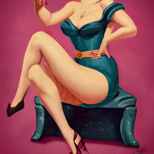 Prompt: a pinup illustration in the style of gil elvgren and in the style of anna dittmann.