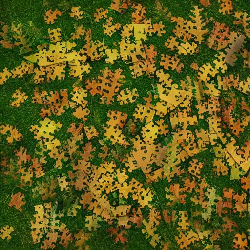 Prompt: trees with puzzle leaves