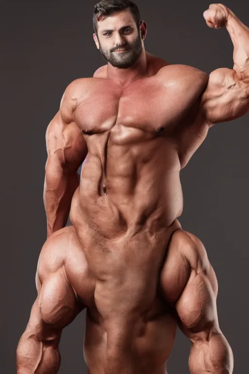 Prompt: a pug with giga chad hyper muscular super masculine body builder physique, we see them from head to toe, extremely exaggerated omega chad muscles, high resolution photo