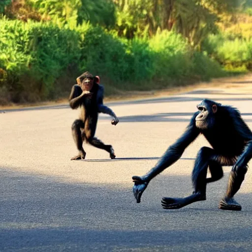 Image similar to running away from a possessed chimpanzee on a motorcycle