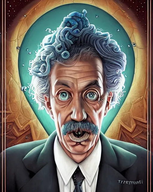 Image similar to lovecraft lovecraftian portrait of einstein, pixar style, by tristan eaton stanley artgerm and tom bagshaw, retro future