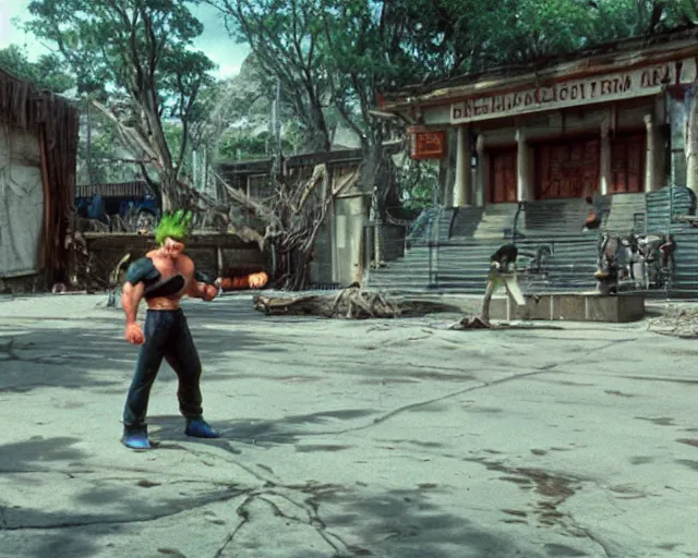 Image similar to a still of irl empty Blanka's stage from Street Fighter 2 in the movie Hard Target (1993), HDR, high quality, 8k, highly detailed and intricate,