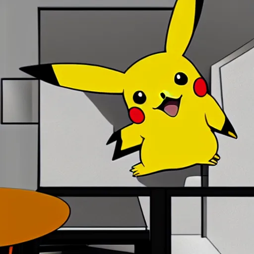 Image similar to Pikachu in a Modern house with an Orange armchair and yellow table
