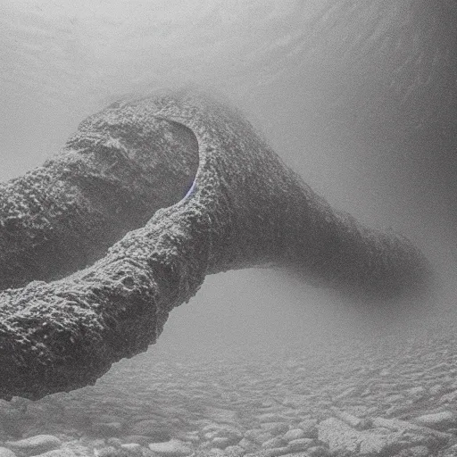 Image similar to a gigantic lovecraftian cyclope emerging from under the ocean, old 3 5 mm ilford black and white, photorealistic, anamorphic lens, highly detailed, high definition, hyperrealistic