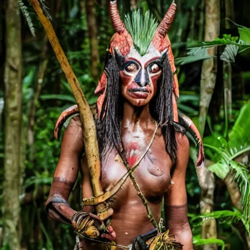 Image similar to Female Yautja trophy hunter posing in the jungle