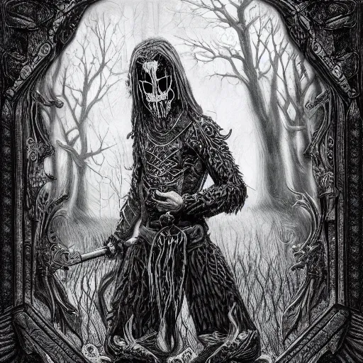 Prompt: black metal art, burzum, fantasy, intricate, elegant, highly detailed, digital painting, HDR, concept art, album cover, illustration