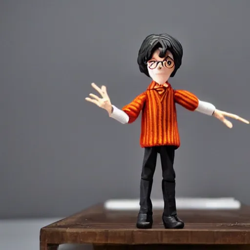Prompt: a stopmotion puppet of a still of harry potter, vinyl action figure, plastic, toy