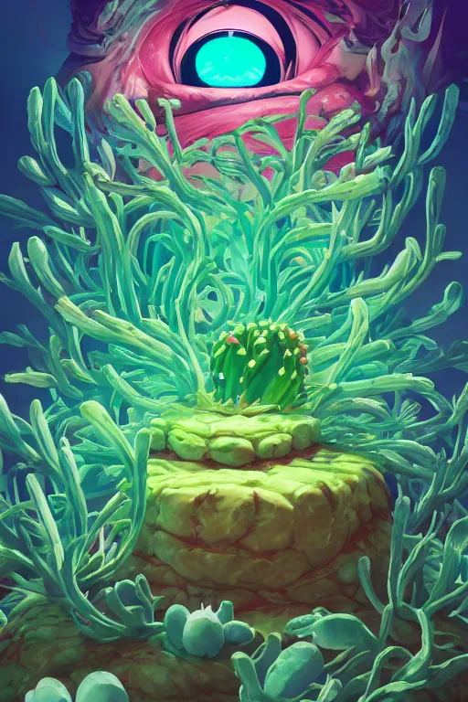 Image similar to roots cactus sushi cristal smurf ghost creature animal sushi cristal very big eye roots cactus elemental flush of force nature micro world fluo fishscale, behance hd by jesper ejsing, by rhads, makoto shinkai and lois van baarle, ilya kuvshinov, rossdraws radiating a glowing aura global illumination ray tracing hdr