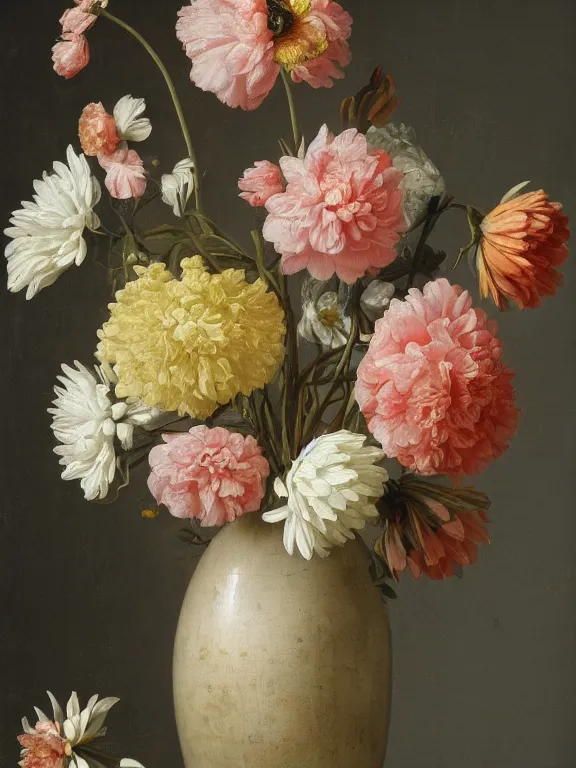 Prompt: Vase of Flowers 1722 Jan van Huysum ,getty museum made of little robotic structures