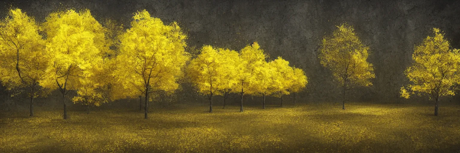 Prompt: michal karcz grunge painting of a beautiful landscape, yellow trees, detailed, elegant, intricate, 4k,