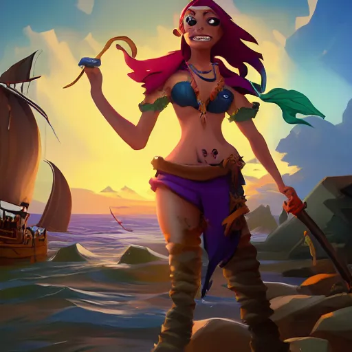 Image similar to jack the pirate mermaid on sea of thieves game avatar hero, behance hd by jesper ejsing, by rhads, makoto shinkai and lois van baarle, ilya kuvshinov, rossdraws global illumination