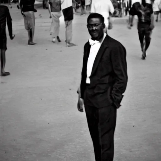 Image similar to vintage photo of a black man wearing a black suit in rio de janeiro