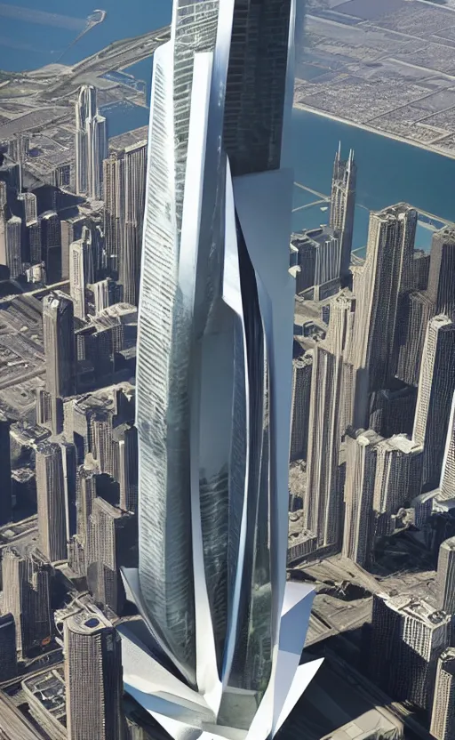 Image similar to the sears tower in chicago redesigned by zaha hadid