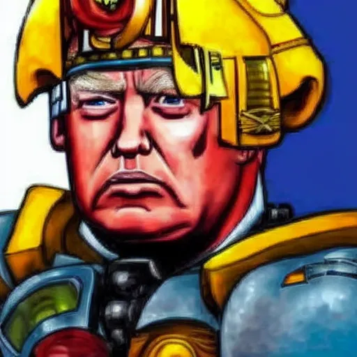 Image similar to donald trump as a space marine from warhammer 40k