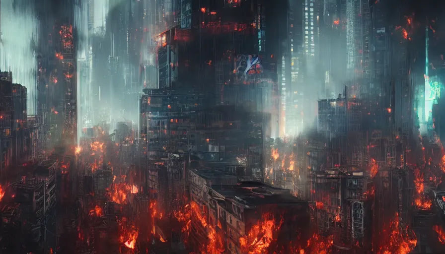 Image similar to Movie scene of Joker burning Gotham City, hyperdetailed, artstation, cgsociety, 8k