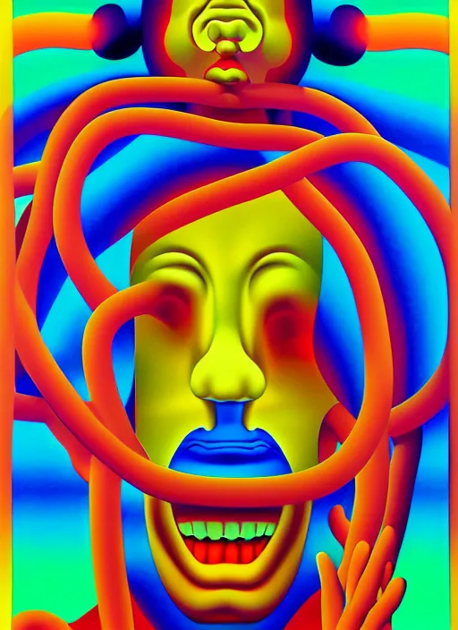 Prompt: twisted person by shusei nagaoka, kaws, david rudnick, airbrush on canvas, pastell colours, cell shaded!!!, 8 k
