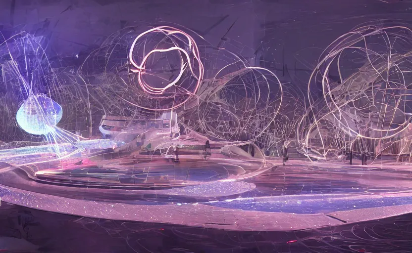 Prompt: pepople and a spiral - shaped white luminous attractor is floating in soviet city, concept art, art for the game, professional lighting, art