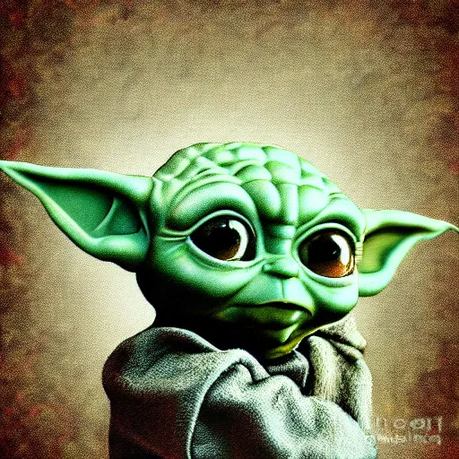 Image similar to baby yoda in world war ii digital art painting