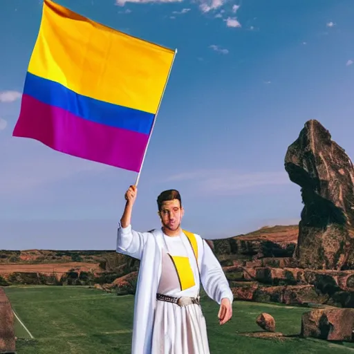 Image similar to moroni holding a pride flag