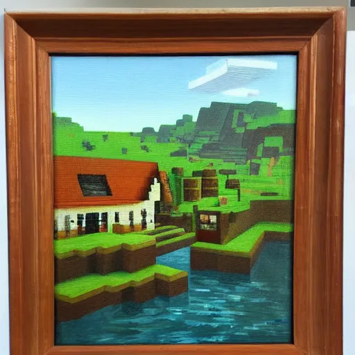 Image similar to minecraft, oil painting