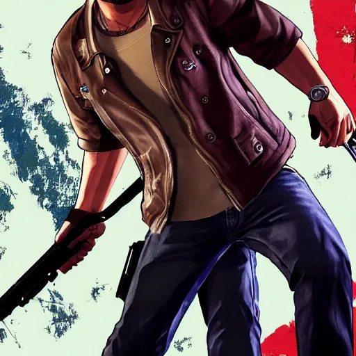 Image similar to Leon Kennedy in GTA 5, cover art by Stephen Bliss, boxart, loading screen