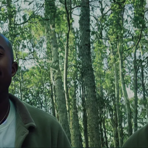 Prompt: tyler the creator and kanye west in a music video, cinematic, color grading, camcorder effect, ektachrome, fujifilm superia, side - view, closeup - view, rtx, glsl - shaders, post - production, cel shading, vfx, by wangechi mutu, by weta digital, by weta fx, by wlop