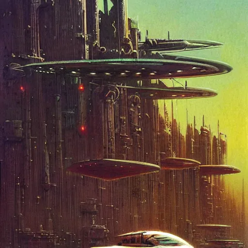 Prompt: sci - fi, dystopian bounty hunter, art by bruce pennington