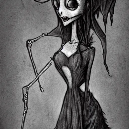 Image similar to grunge cartoon drawing of a plushie by - michael karcz , in the style of corpse bride, loony toons style, horror themed, detailed, elegant, intricate